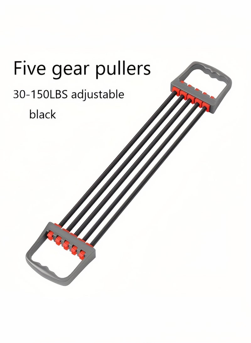 Hiras 5 Gear Pullers Fitness Tensioner High Strength Resistance Bands for Strength Training Chest and Arm Workout Elastic Bands for Shoulder and Back Stretching Fitness Equipment - Grey - Image 2